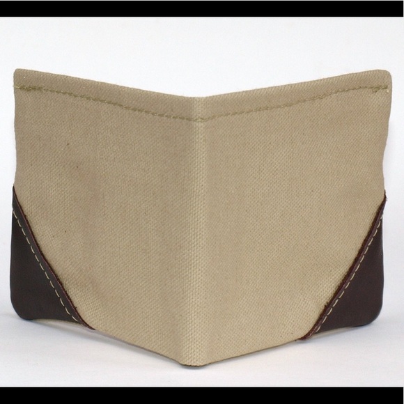 Men’s Wallet bifold army green with genuine leather corners - Picture 2 of 5